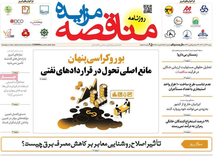 روزنامه اقتصادی 22 اذر